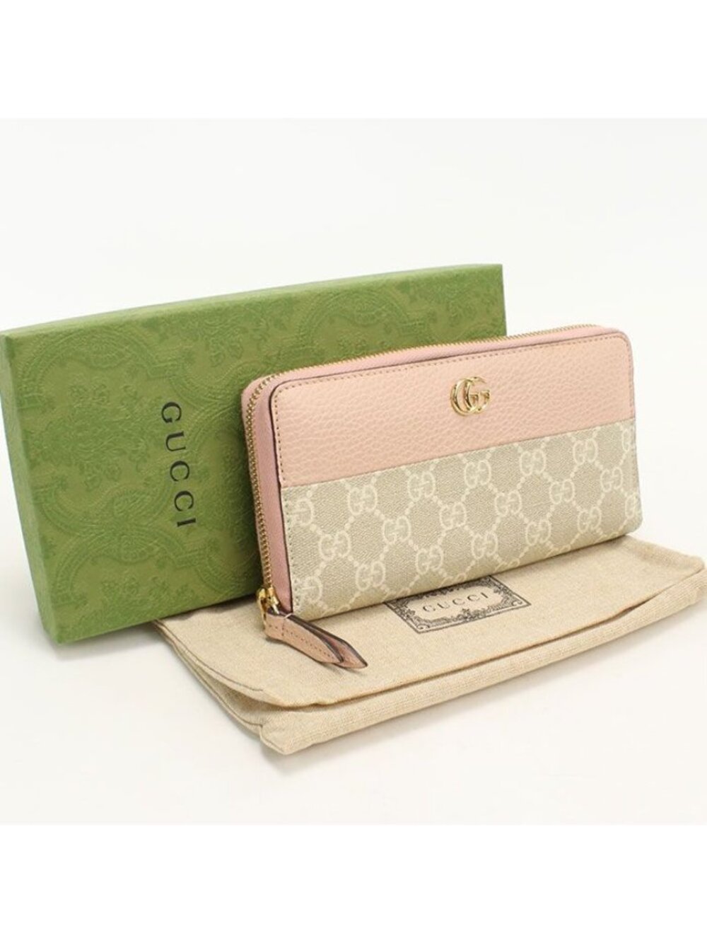 Gucci Double G Bicolor Wallet Zip Around Leather